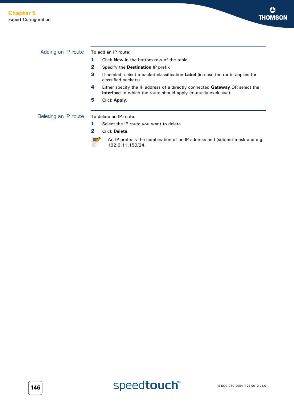 Adding an ip route, Deleting an ip route, Chapter 5 | RCA 608WL User Manual | Page 148 / 228