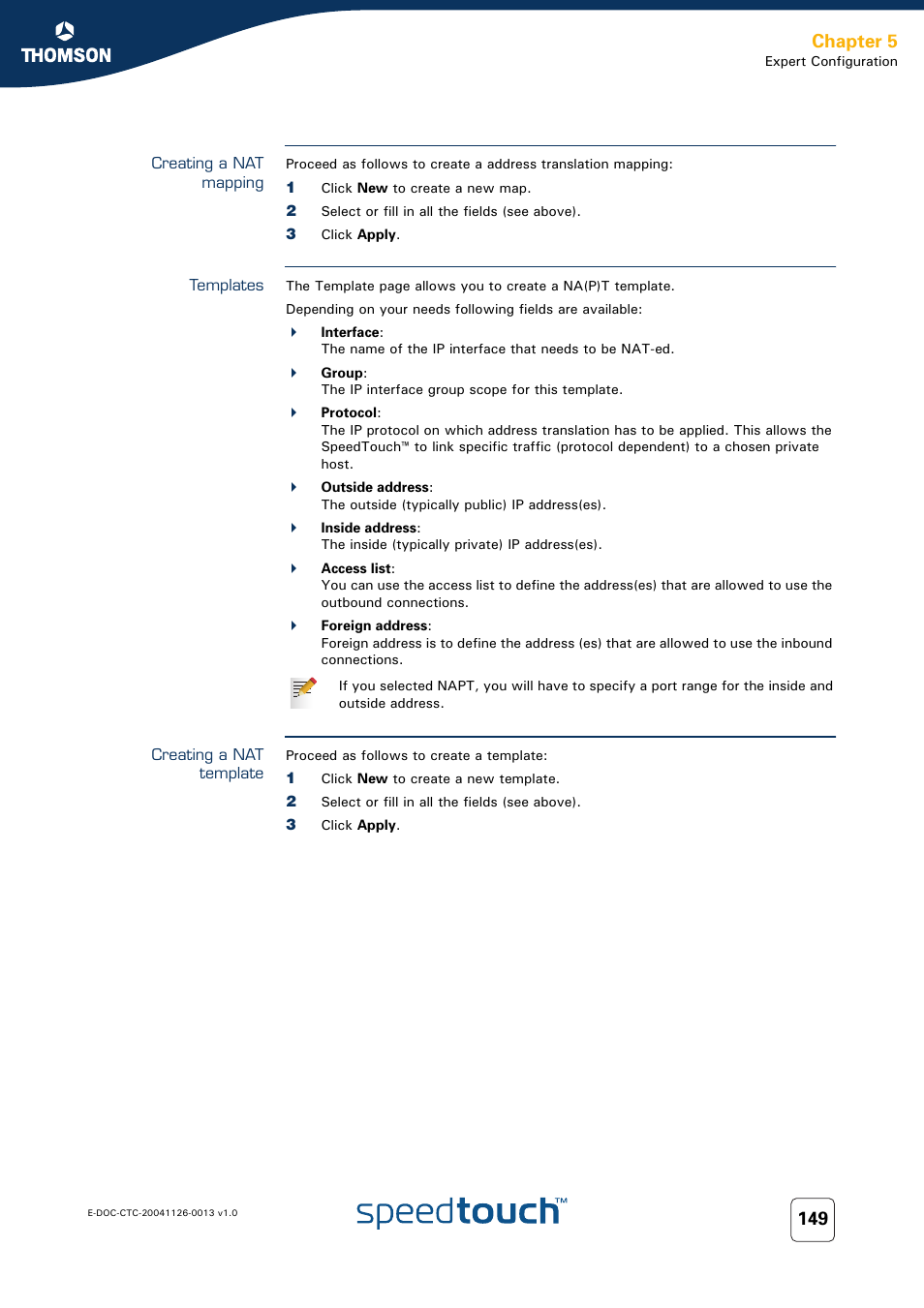 Creating a nat mapping, Templates, Creating a nat template | Chapter 5 | RCA 608WL User Manual | Page 151 / 228