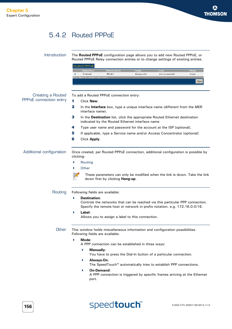 2 routed pppoe, Introduction, Creating a routed pppoe connection entry | Additional configuration, Routing, Other, Routed pppoe, Chapter 5 | RCA 608WL User Manual | Page 158 / 228