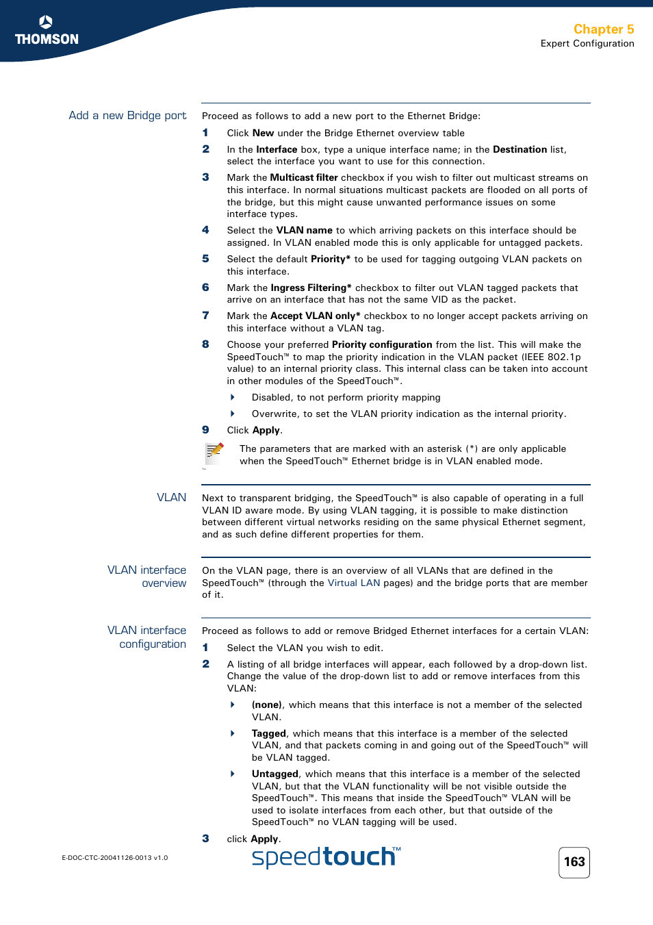 Add a new bridge port, Vlan, Vlan interface overview | Vlan interface configuration, Chapter 5 | RCA 608WL User Manual | Page 165 / 228