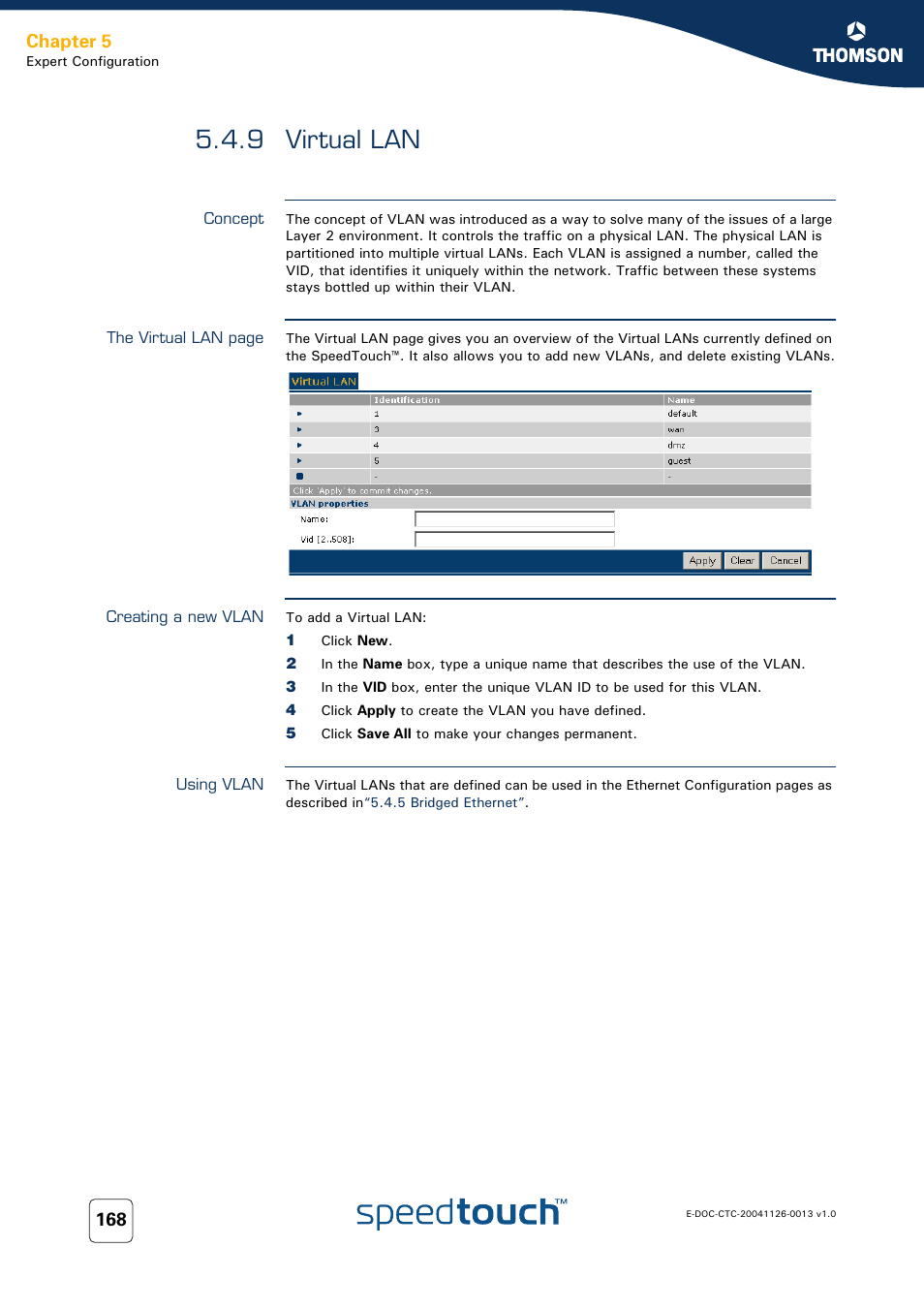 9 virtual lan, Concept, Creating a new vlan | Using vlan, Virtual lan, Chapter 5 | RCA 608WL User Manual | Page 170 / 228