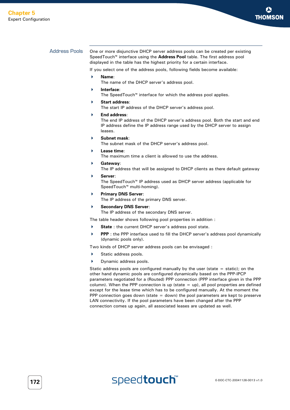 Address pools, Chapter 5 | RCA 608WL User Manual | Page 174 / 228