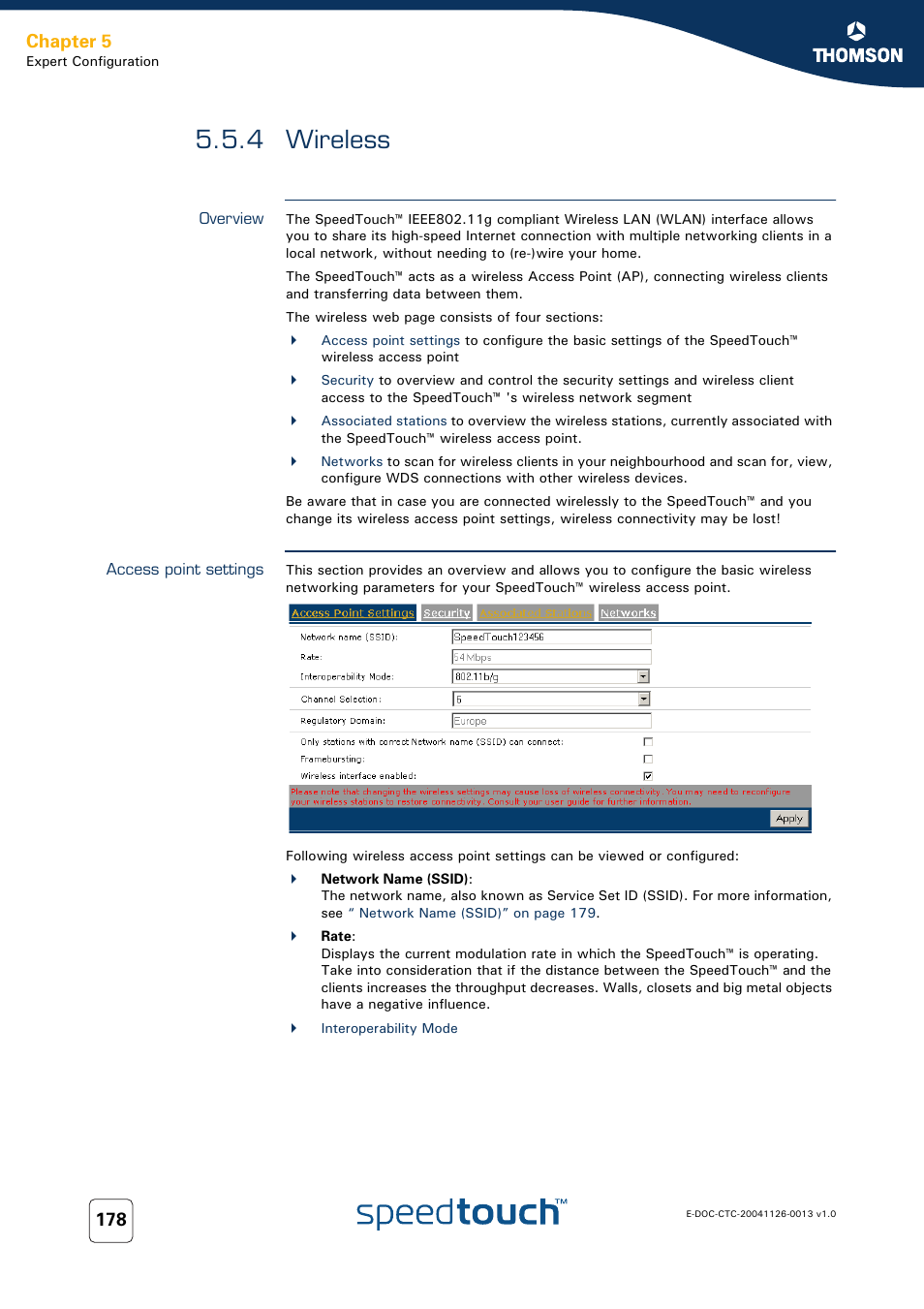 4 wireless, Overview, Access point settings | Wireless, Chapter 5 | RCA 608WL User Manual | Page 180 / 228