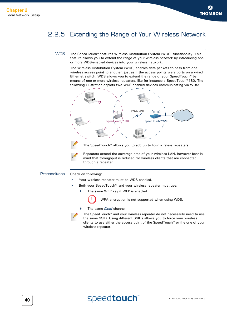5 extending the range of your wireless network, Preconditions, Extending the range of your wireless network | Chapter 2 | RCA 608WL User Manual | Page 42 / 228