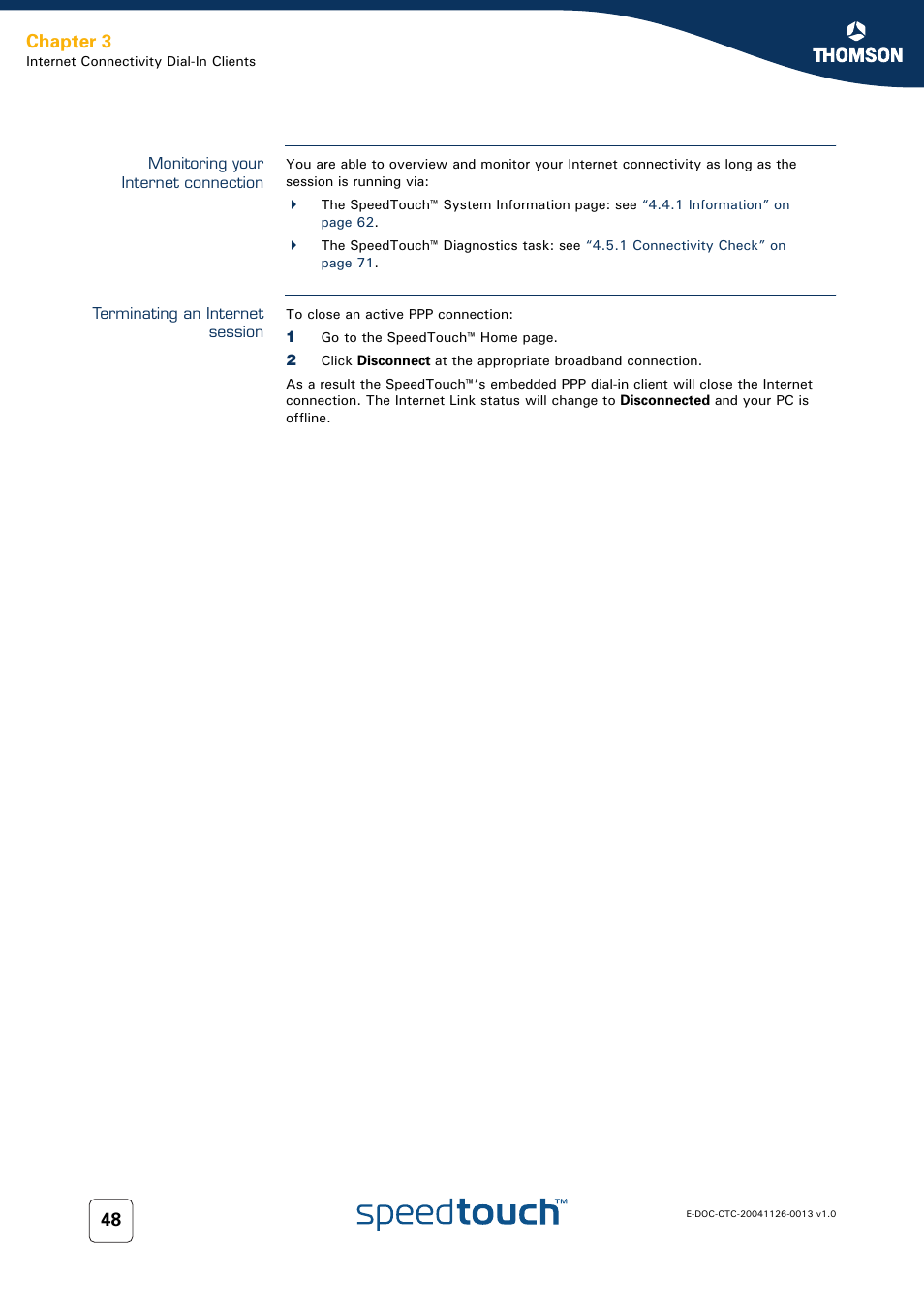 Monitoring your internet connection, Terminating an internet session, Chapter 3 | RCA 608WL User Manual | Page 50 / 228
