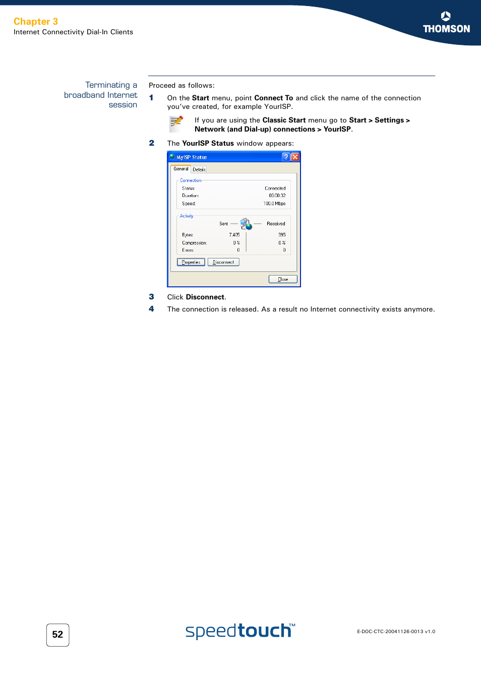 Terminating a broadband internet session, Chapter 3 | RCA 608WL User Manual | Page 54 / 228