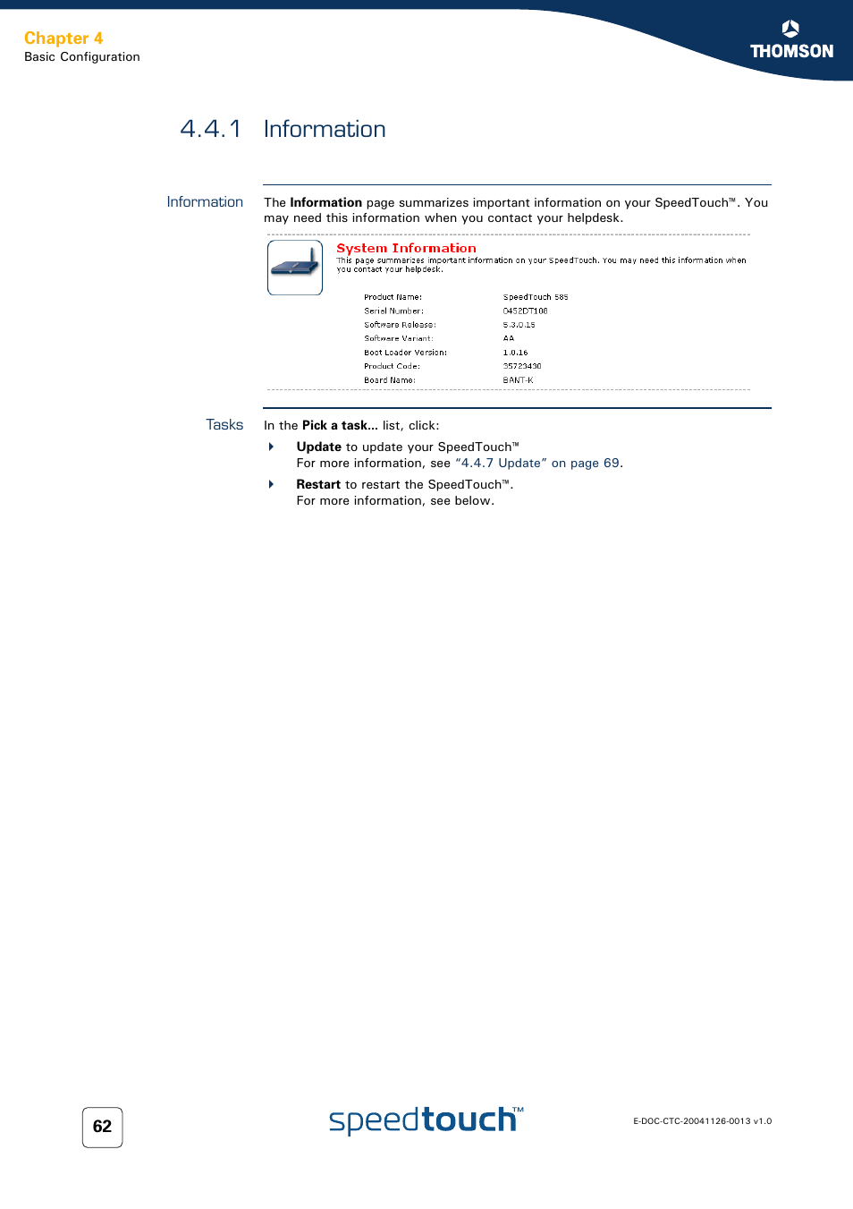 1 information, Information, Tasks | Ge: see, 1 information” on, Chapter 4 | RCA 608WL User Manual | Page 64 / 228