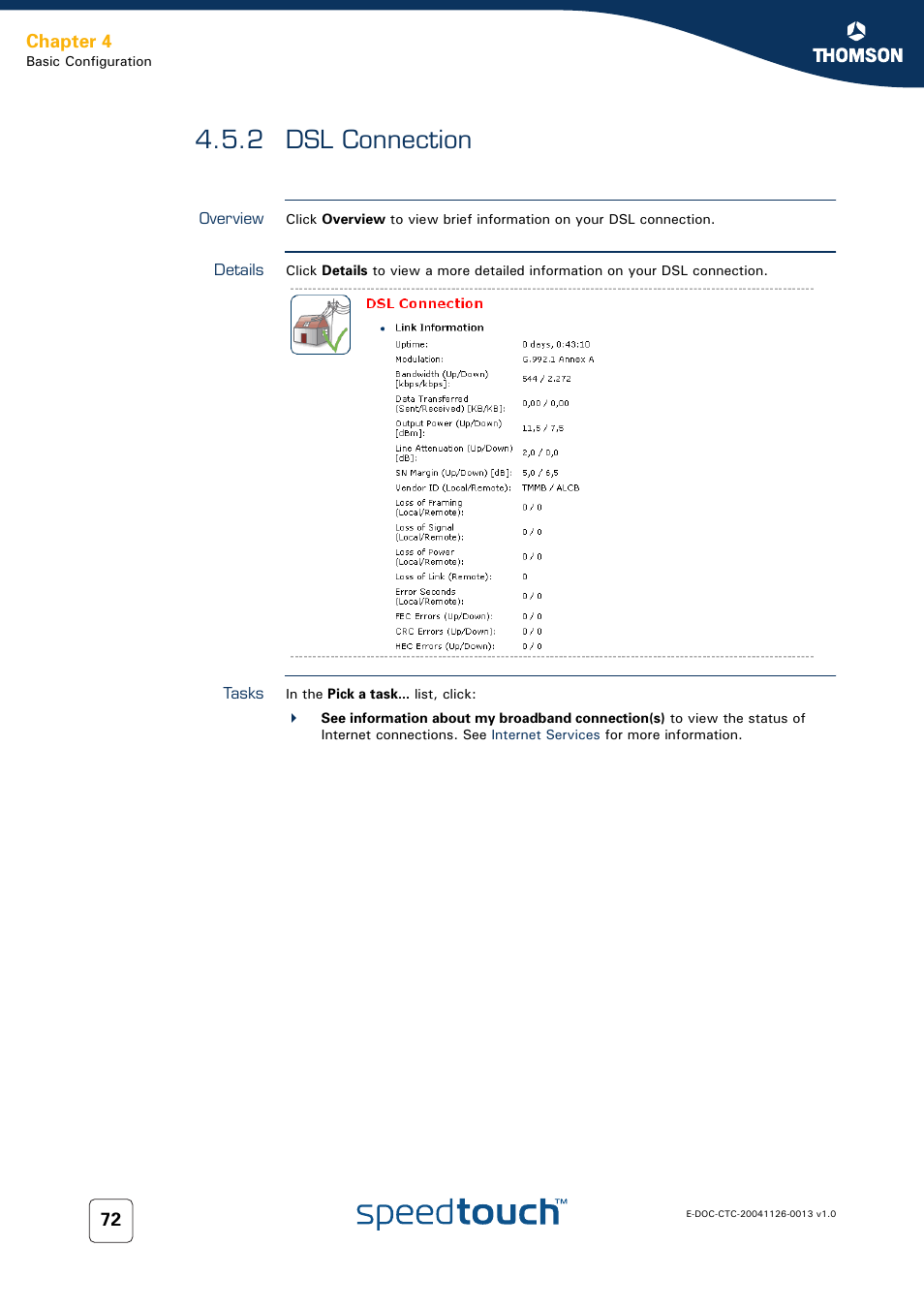 2 dsl connection, Overview, Details | Tasks, Dsl connection, Chapter 4 | RCA 608WL User Manual | Page 74 / 228