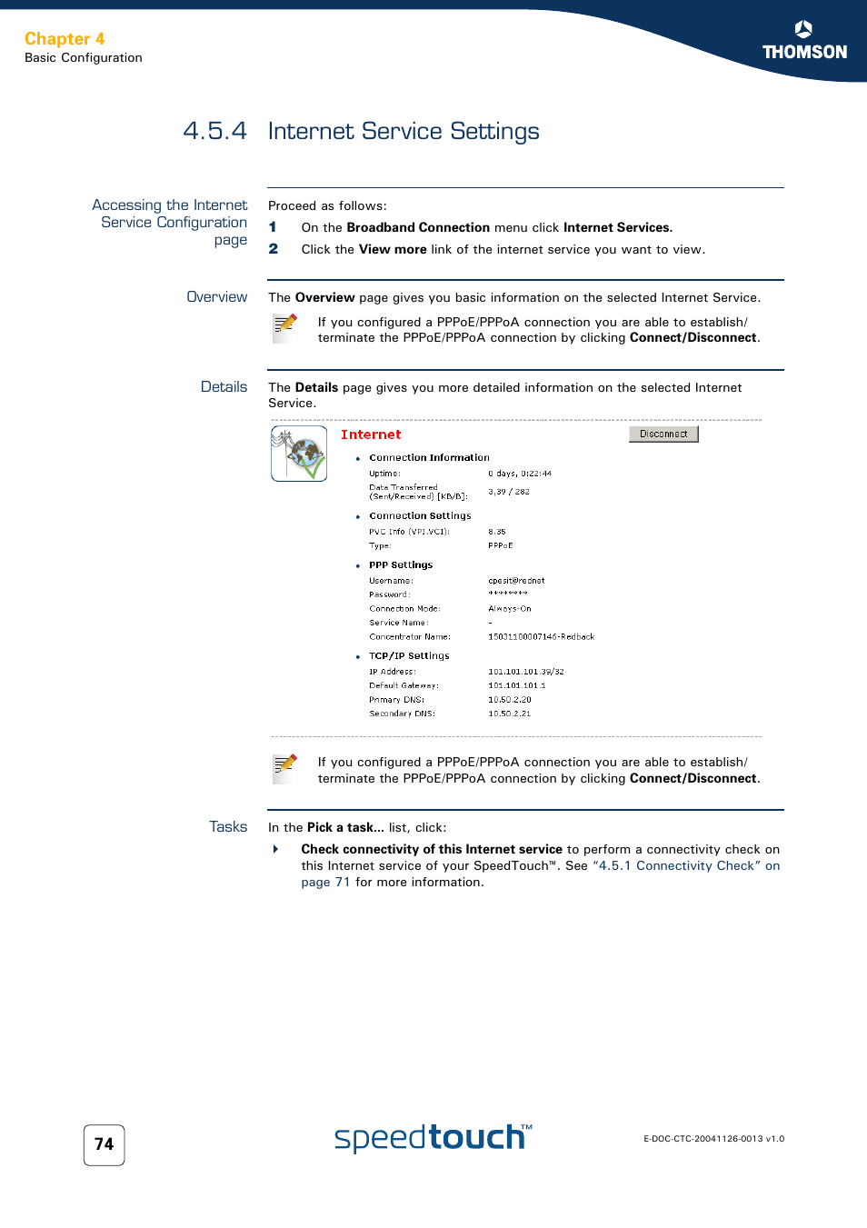 4 internet service settings, Overview, Details | Tasks, Internet service settings, Chapter 4 | RCA 608WL User Manual | Page 76 / 228