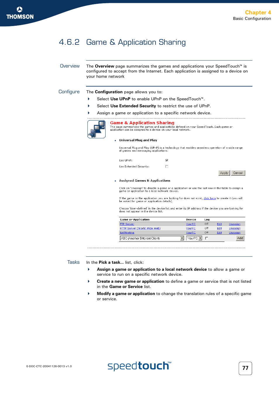 2 game & application sharing, Overview, Configure | Tasks, Game & application sharing, Chapter 4 | RCA 608WL User Manual | Page 79 / 228