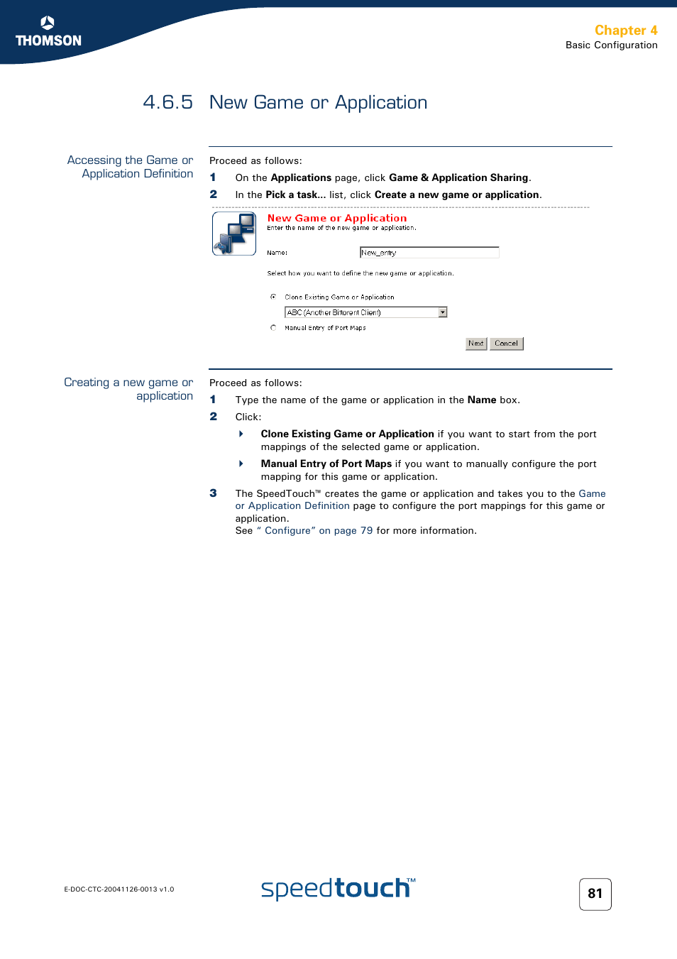 5 new game or application, Accessing the game or application definition, Creating a new game or application | New game or application, Chapter 4 | RCA 608WL User Manual | Page 83 / 228