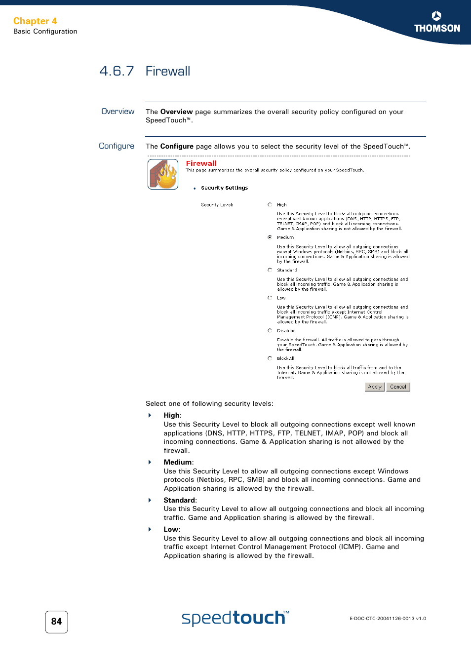 7 firewall, Overview, Configure | Firewall, Chapter 4 | RCA 608WL User Manual | Page 86 / 228