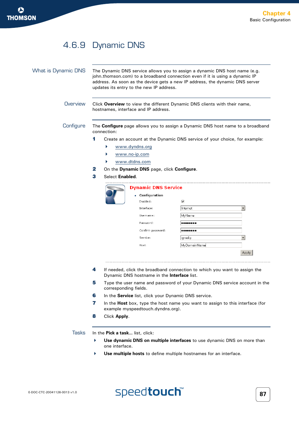 9 dynamic dns, What is dynamic dns, Overview | Configure, Tasks, Dynamic dns, Chapter 4 | RCA 608WL User Manual | Page 89 / 228