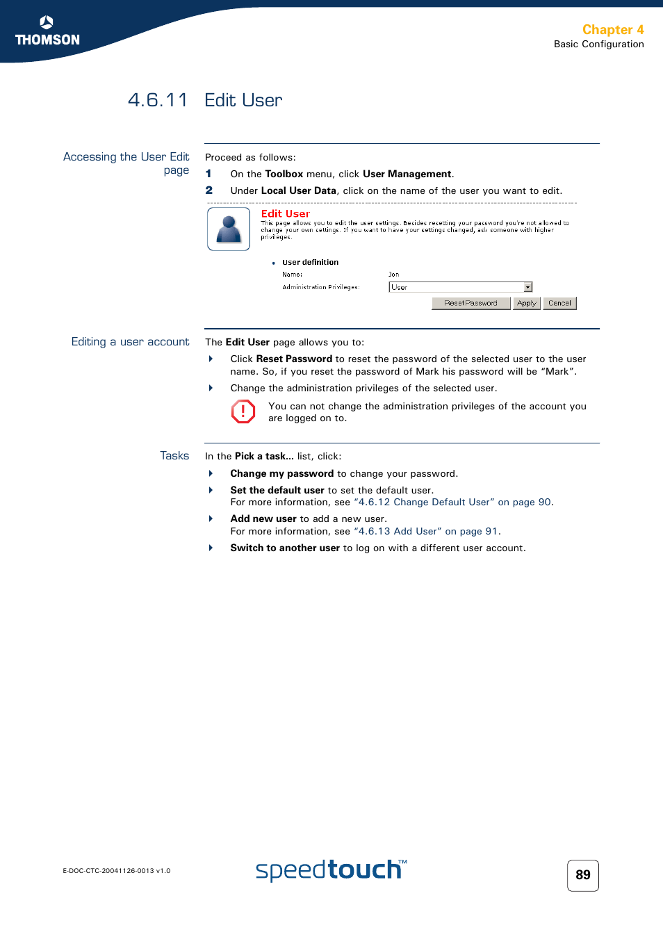 11 edit user, Editing a user account, Tasks | Edit user, Chapter 4 | RCA 608WL User Manual | Page 91 / 228