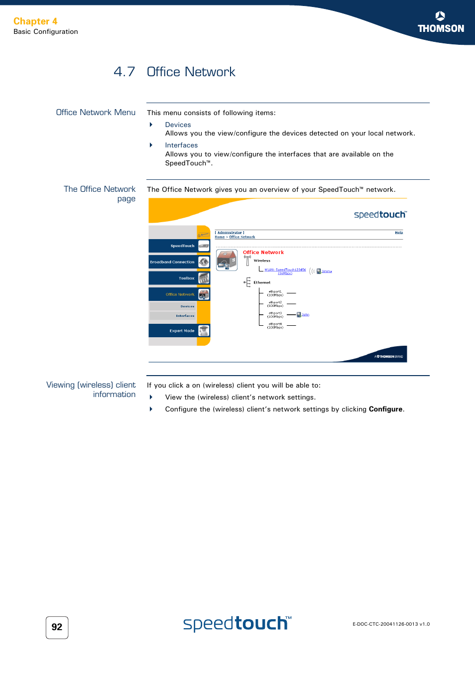 7 office network, Office network menu, Viewing (wireless) client information | Office network, Chapter 4 | RCA 608WL User Manual | Page 94 / 228