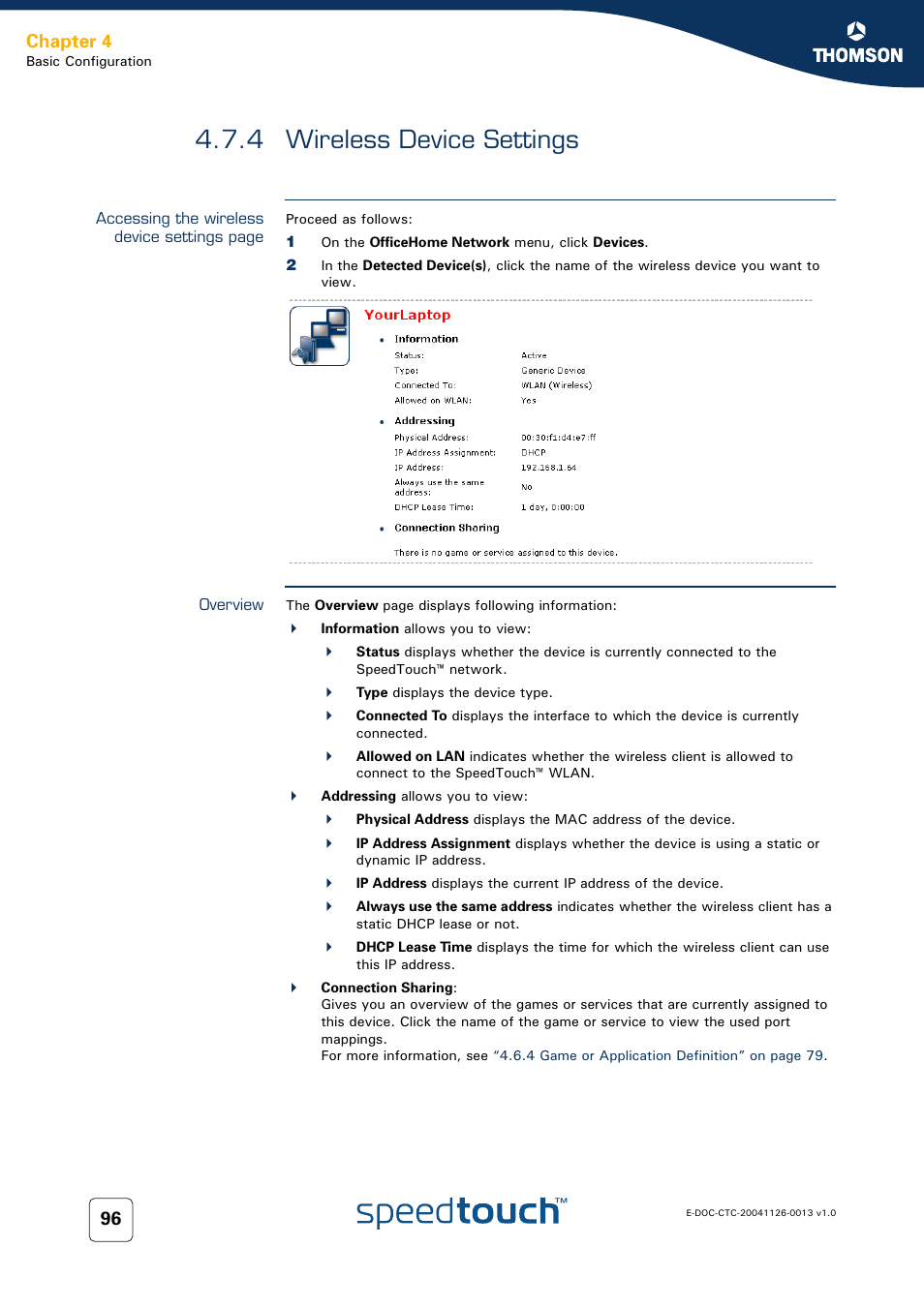 4 wireless device settings, Overview, Wireless device settings | Chapter 4 | RCA 608WL User Manual | Page 98 / 228