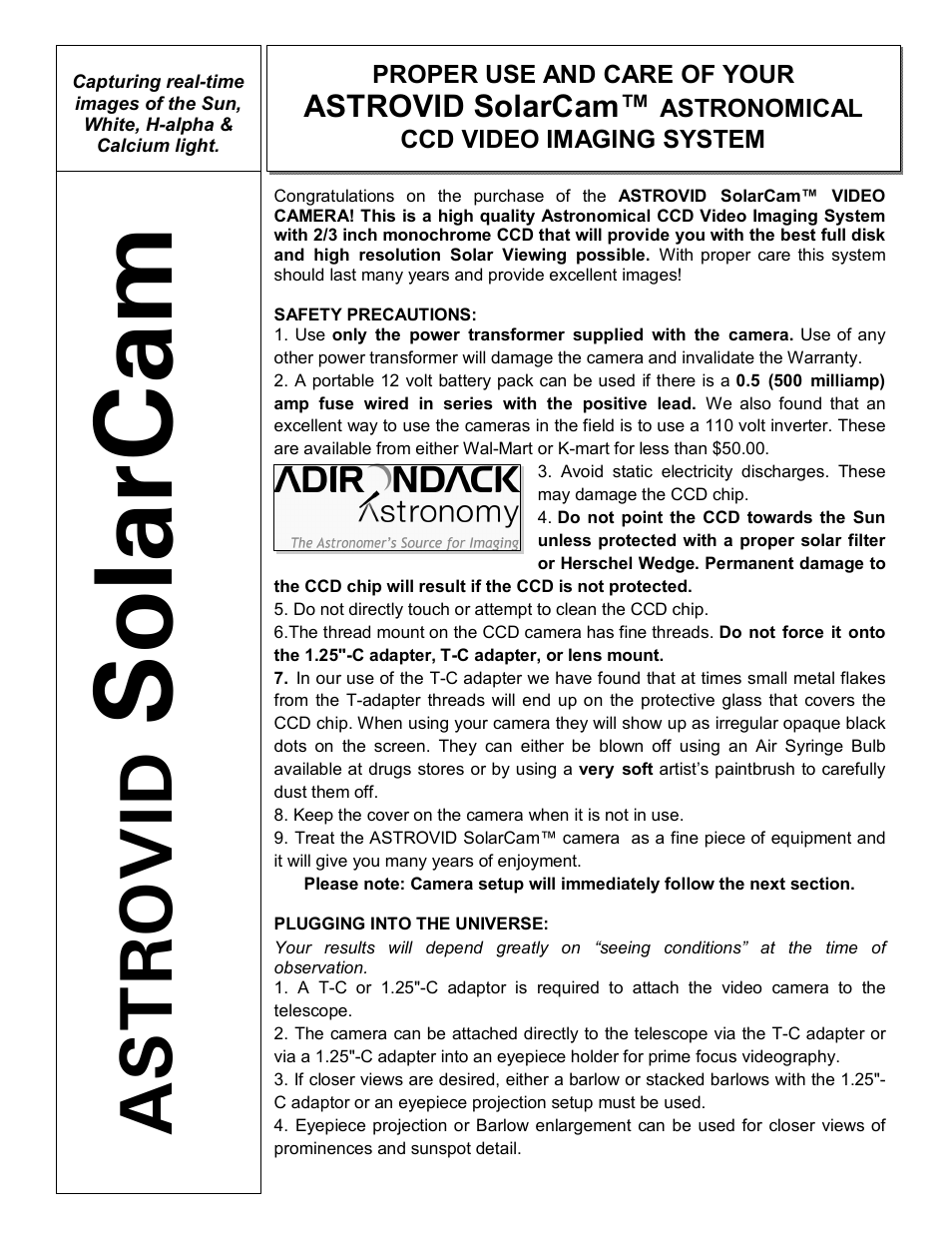 RCA SOLAM VIDEO CAMERA User Manual | 6 pages