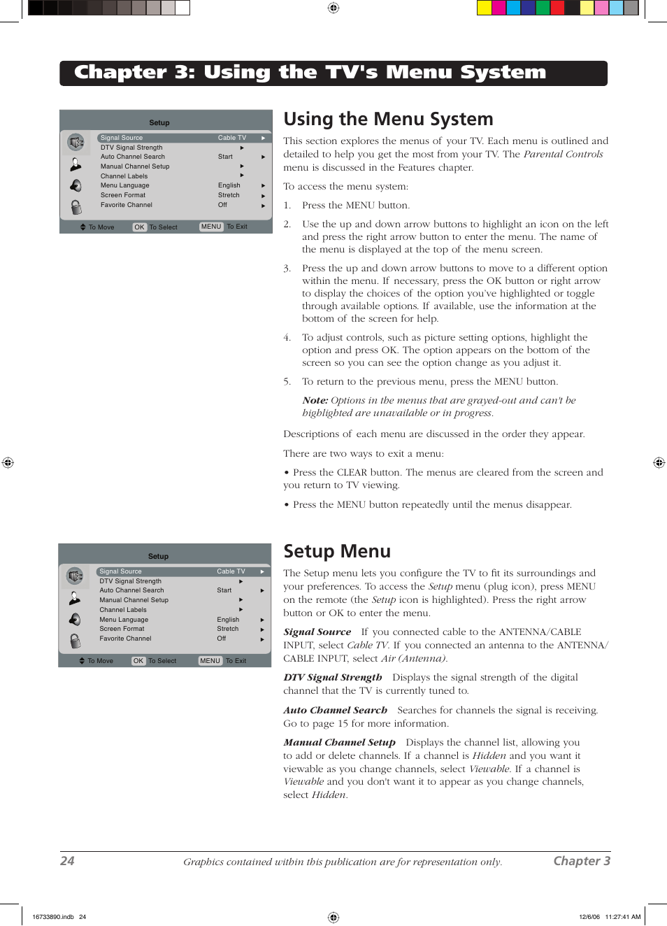 Setup menu, 24 chapter 3 | RCA L15D20 User Manual | Page 24 / 36