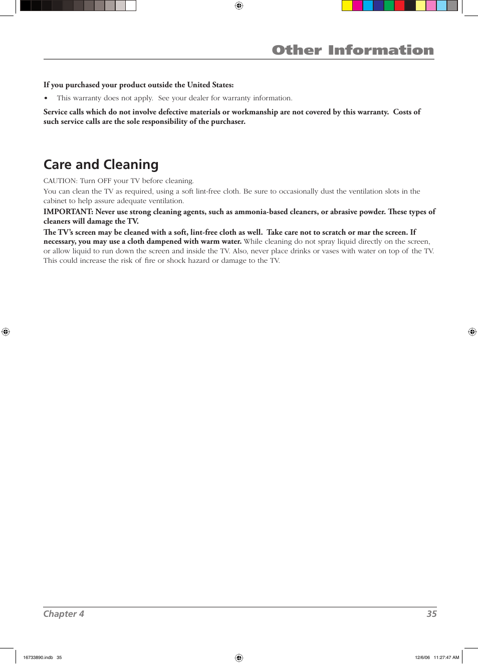 Other information, Care and cleaning | RCA L15D20 User Manual | Page 35 / 36