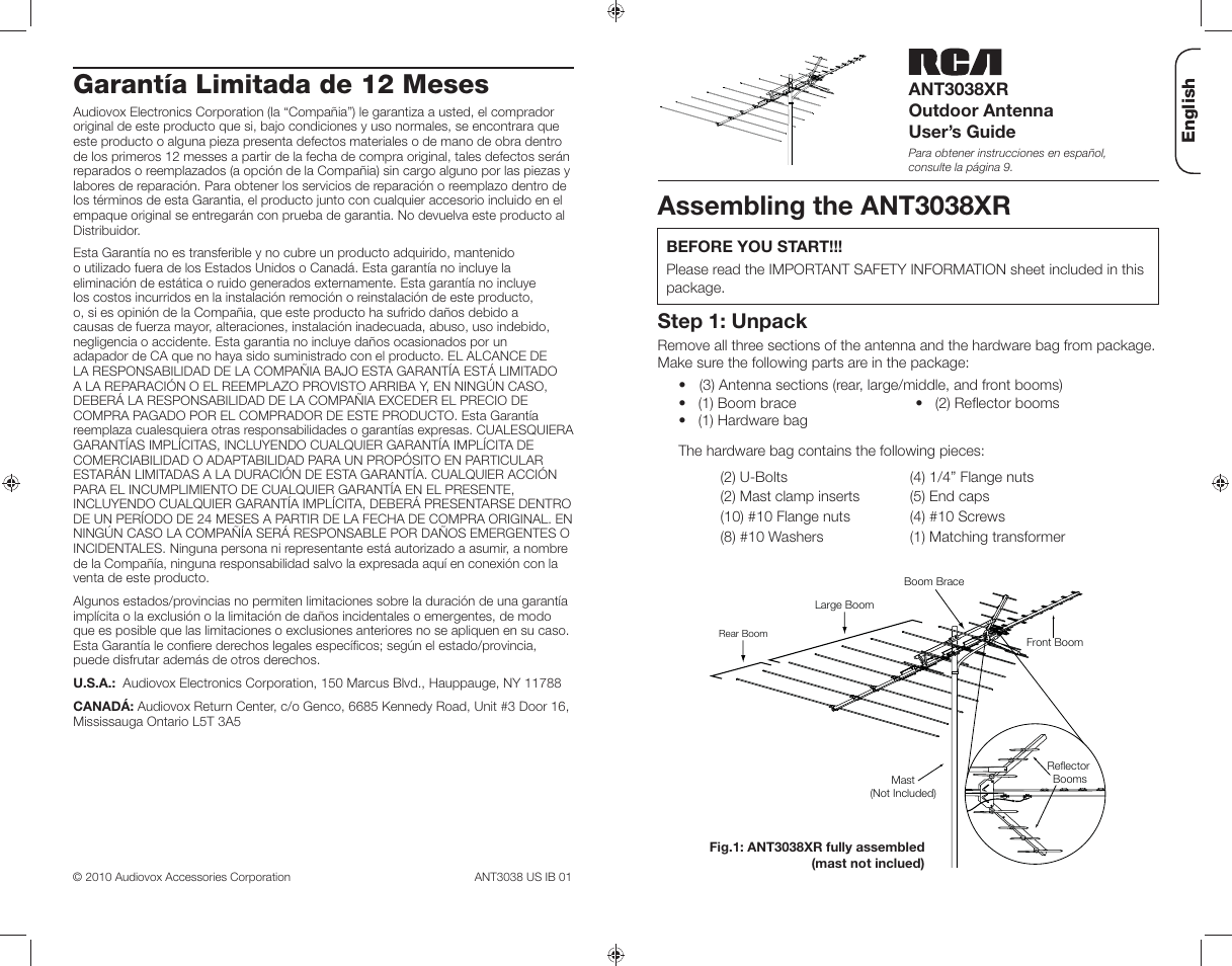 RCA ANT3038XR User Manual | 8 pages