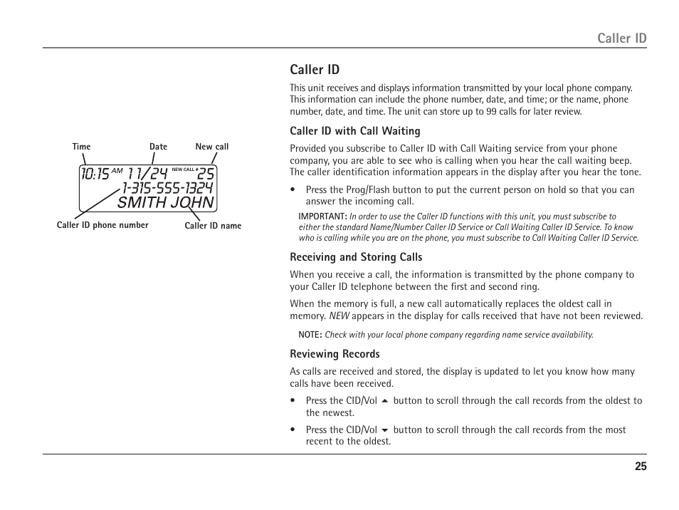 Caller id | RCA 25110 User Manual | Page 25 / 92