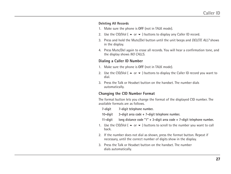 Caller id | RCA 25110 User Manual | Page 27 / 92