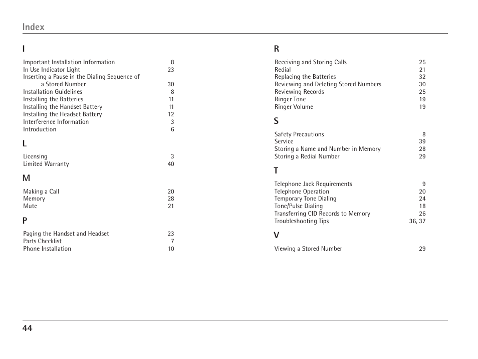 Index | RCA 25110 User Manual | Page 44 / 92