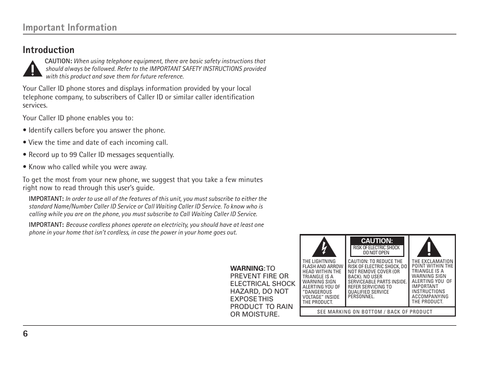 Introduction, Important information | RCA 25110 User Manual | Page 6 / 92