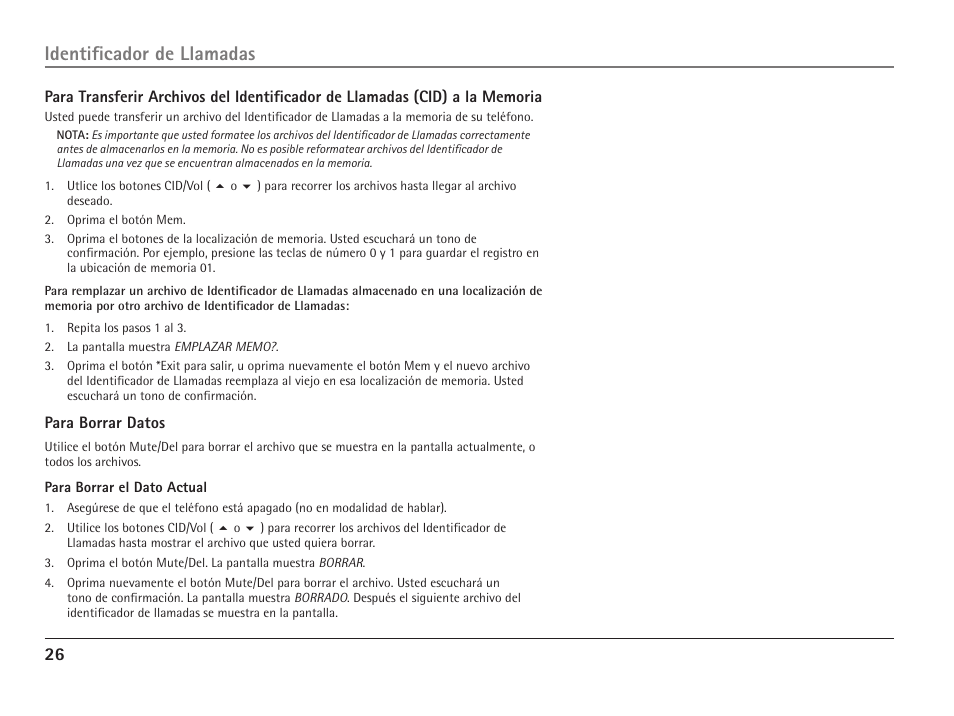 Identificador de llamadas | RCA 25110 User Manual | Page 72 / 92