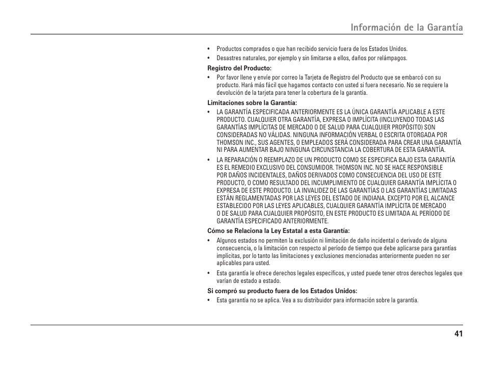 Información de la garantía | RCA 25110 User Manual | Page 87 / 92