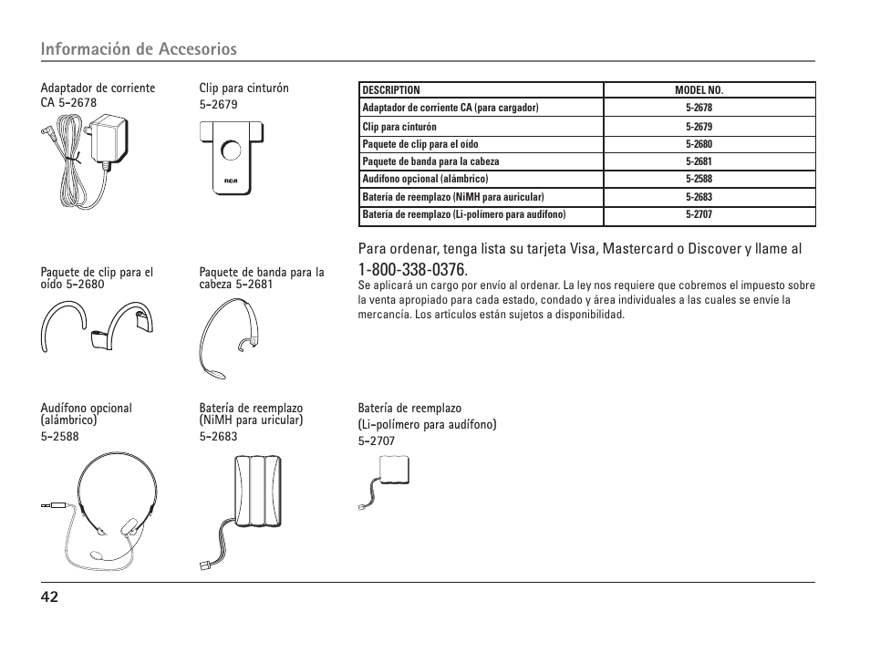 Información de accesorios | RCA 25110 User Manual | Page 88 / 92