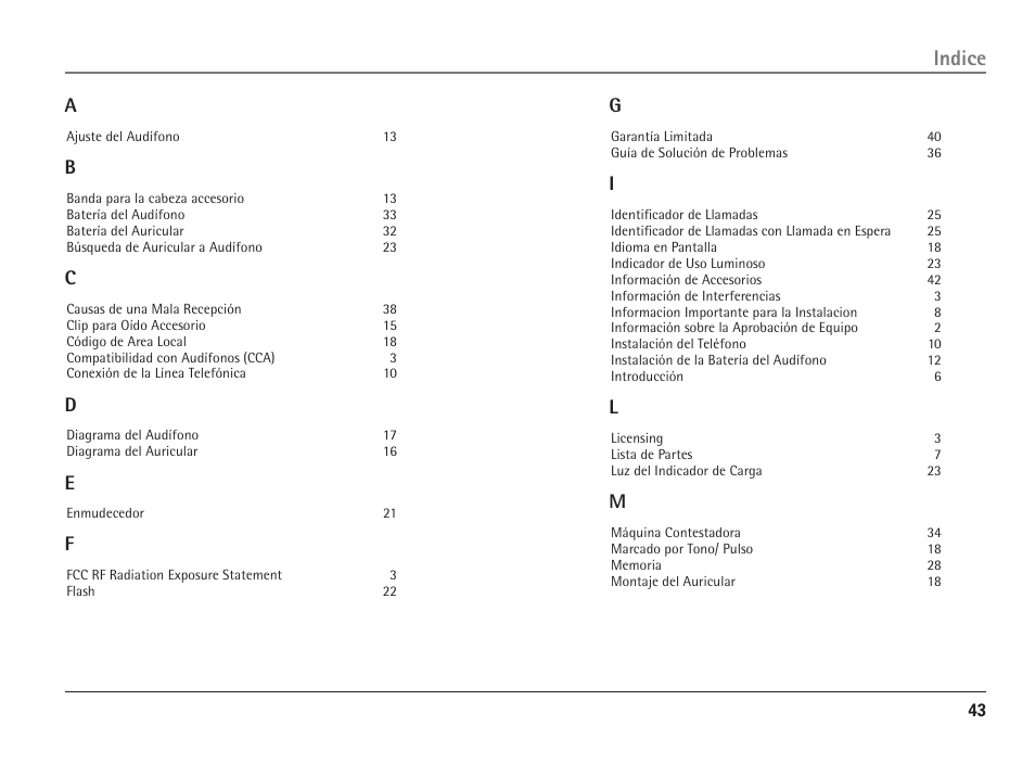 Indice | RCA 25110 User Manual | Page 89 / 92