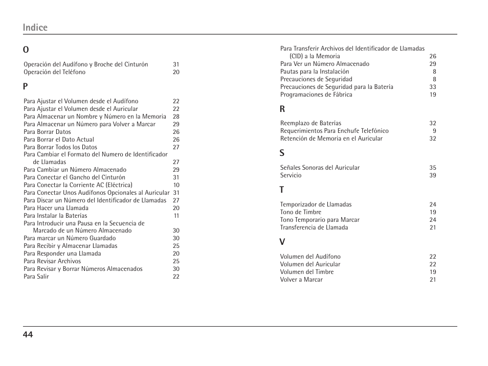 Indice | RCA 25110 User Manual | Page 90 / 92