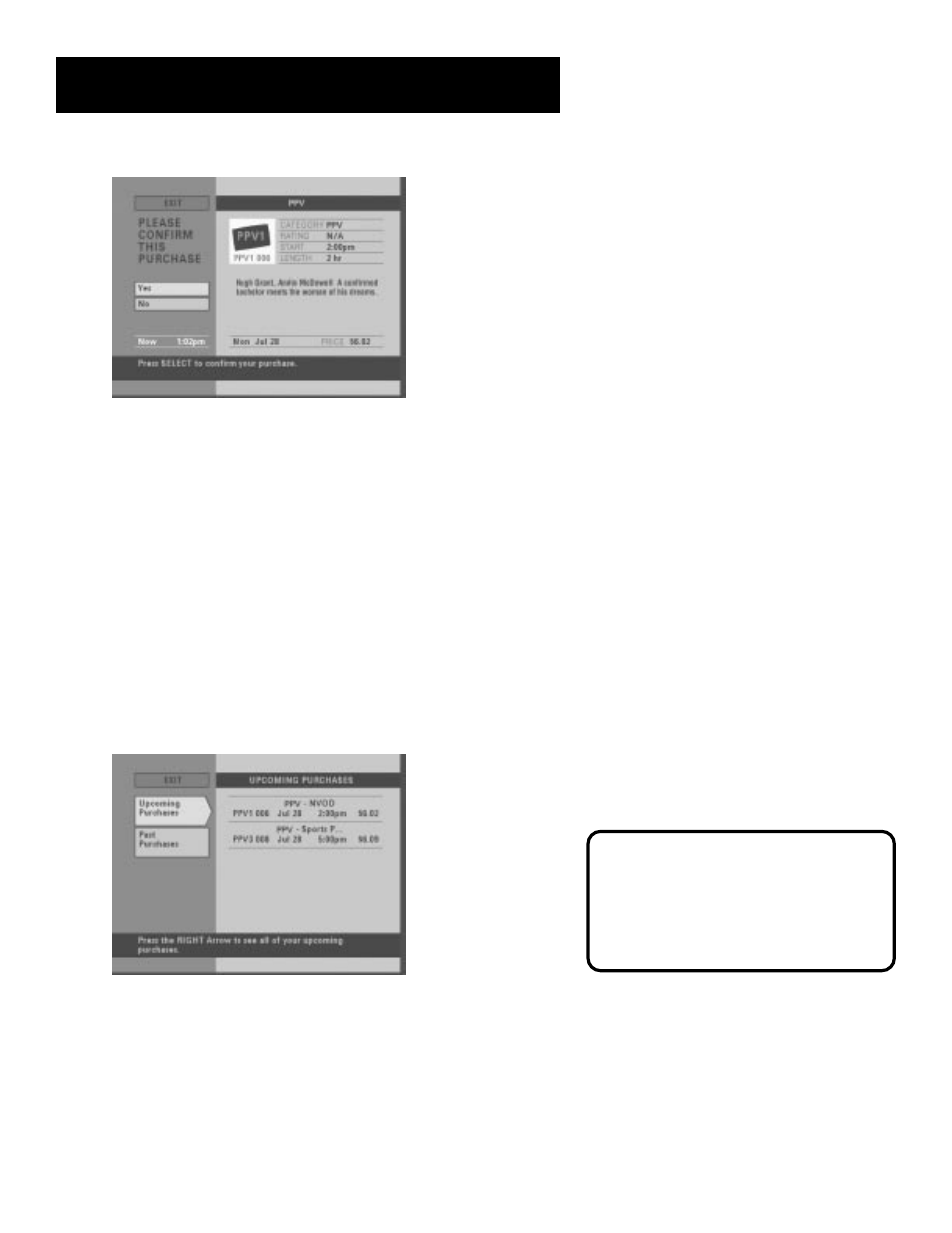 Reviewing past and scheduled purchases, The menu system | RCA look 15377550 User Manual | Page 34 / 48