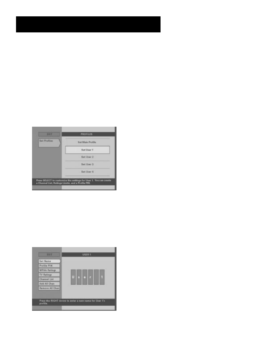 Creating and editing a profile, The menu system, 36 creating and editing a profile | RCA look 15377550 User Manual | Page 38 / 48