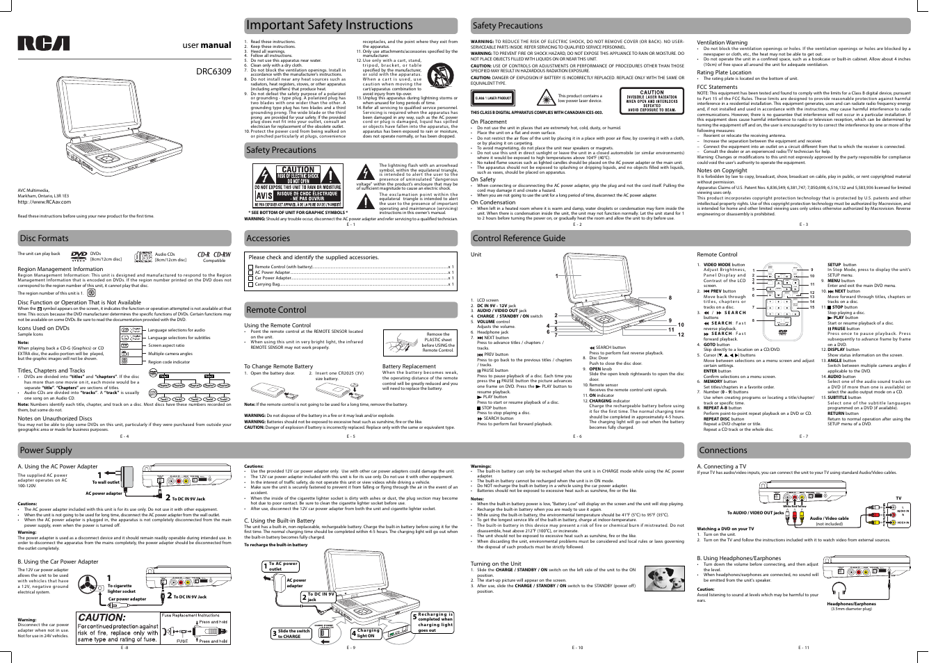 RCA DRC6309 User Manual | 2 pages