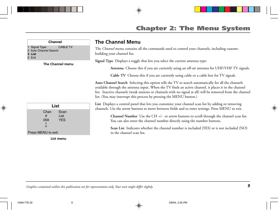 Chapter 2: the menu system, The channel menu | RCA E13320 User Manual | Page 11 / 24