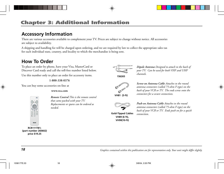 Chapter 3: additional information, Accessory information, How to order | RCA E13320 User Manual | Page 20 / 24