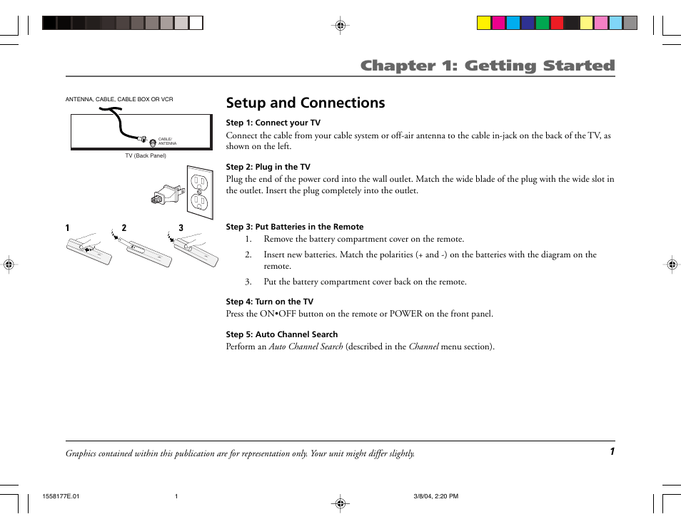 Chapter 1: getting started, Setup and connections | RCA E13320 User Manual | Page 3 / 24