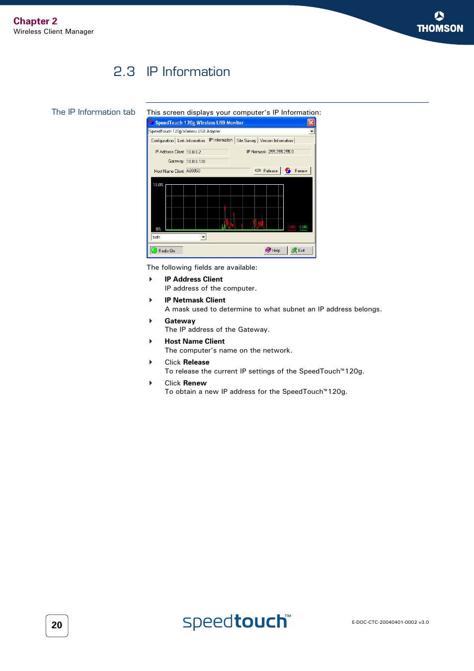 3 ip information, The ip information tab, Ip information | Chapter 2 | RCA 120g User Manual | Page 22 / 28