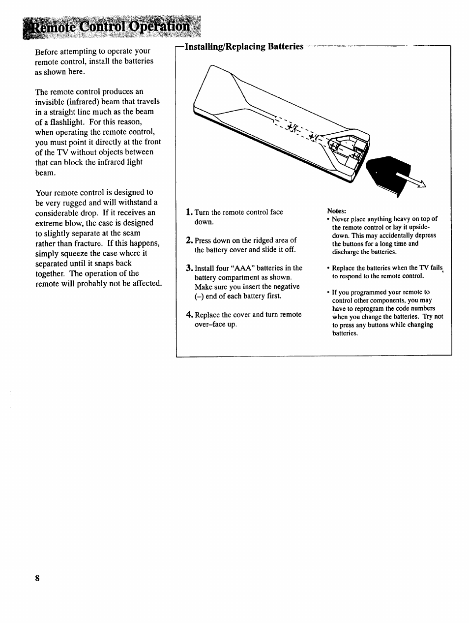 Installing/replacing batteries | RCA COLOR TV NCJ11 User Manual | Page 10 / 56