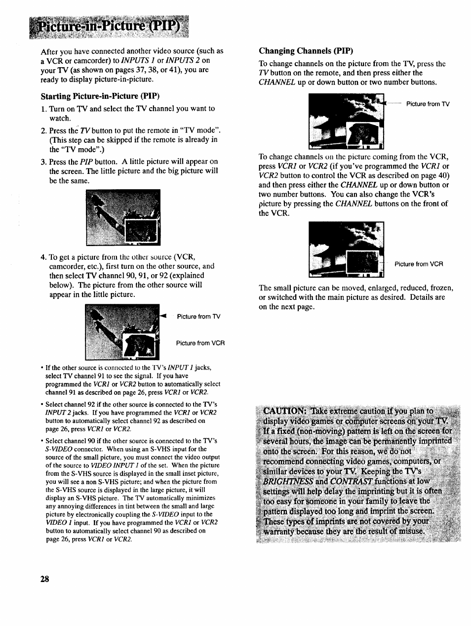 Starting picture-in-picture (pip), Changing channels (pip), Picture-in-picture (pip) -29 | RCA COLOR TV NCJ11 User Manual | Page 30 / 56