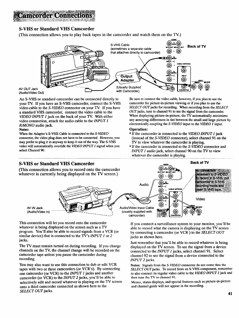 S-vhs or standard vhs camcorder | RCA COLOR TV NCJ11 User Manual | Page 43 / 56