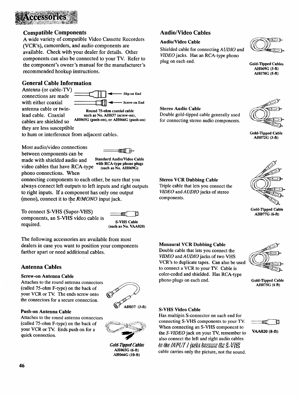 Compatible components, General cable information, R/mono | Video, Audio, 6 (iis input 1 i&ski | RCA COLOR TV NCJ11 User Manual | Page 48 / 56