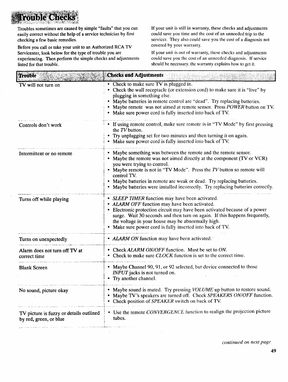 Checks and a^ustments | RCA COLOR TV NCJ11 User Manual | Page 51 / 56