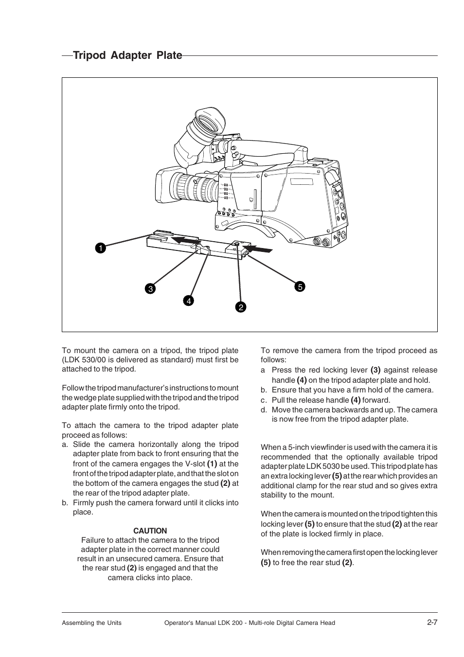 Tripod adapter plate, Tripod adapter plate -7 | RCA LDK 200 User Manual | Page 17 / 46