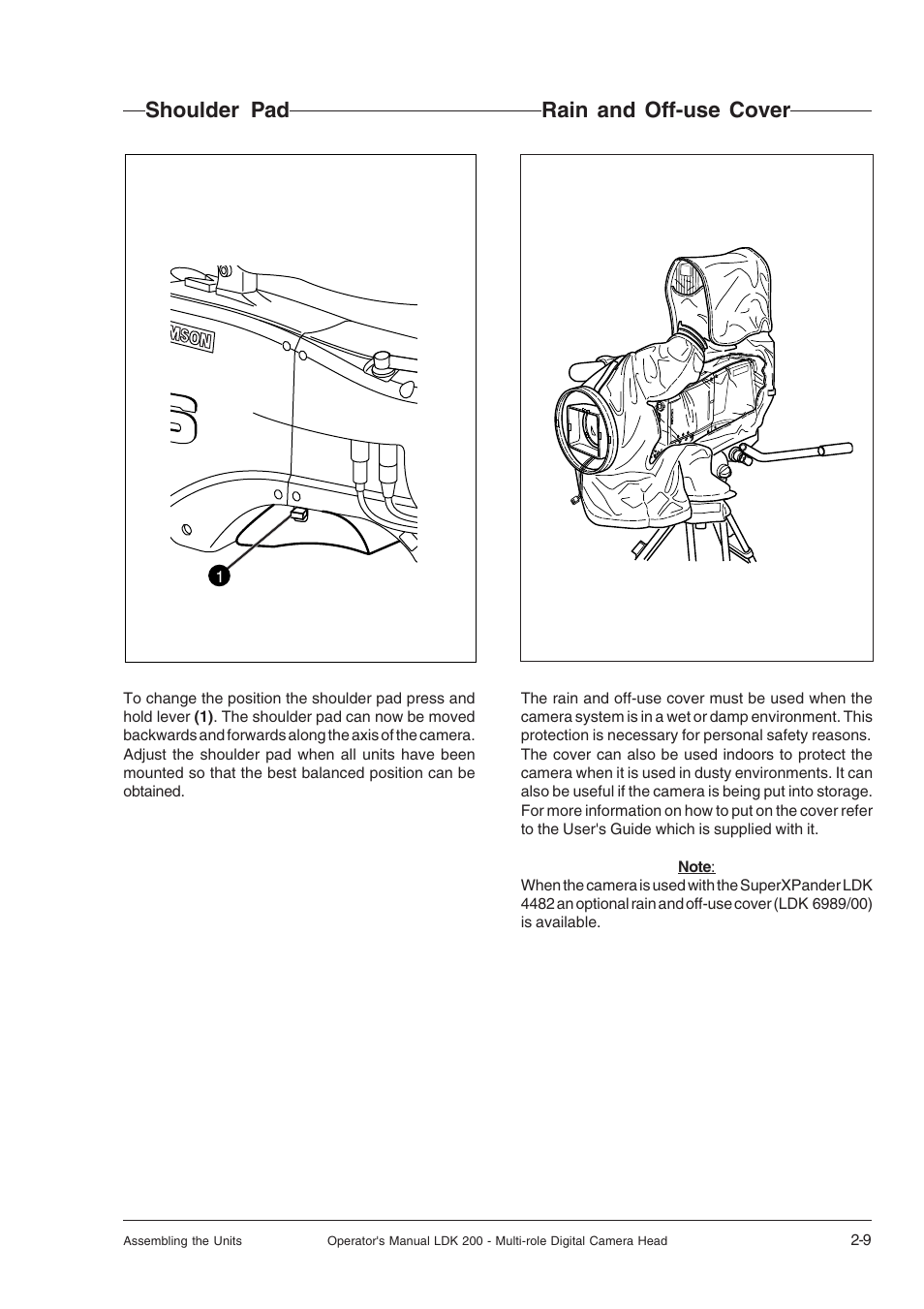 Shoulder pad, Rain and off-use cover, Shoulder pad -9 rain and off-use cover -9 | Rain and off-use cover shoulder pad | RCA LDK 200 User Manual | Page 19 / 46