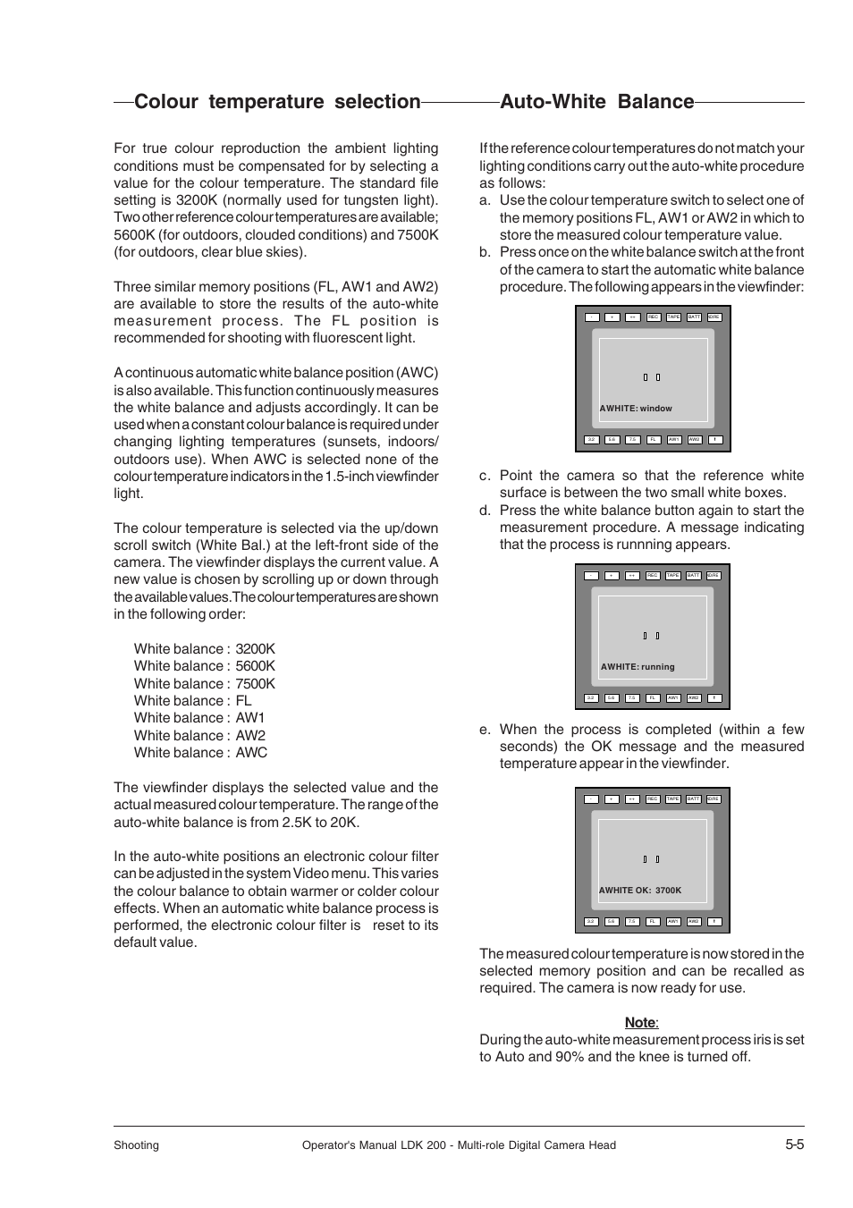 Colour temperature selection, Auto-white balance, Colour temperature selection auto-white balance | RCA LDK 200 User Manual | Page 37 / 46