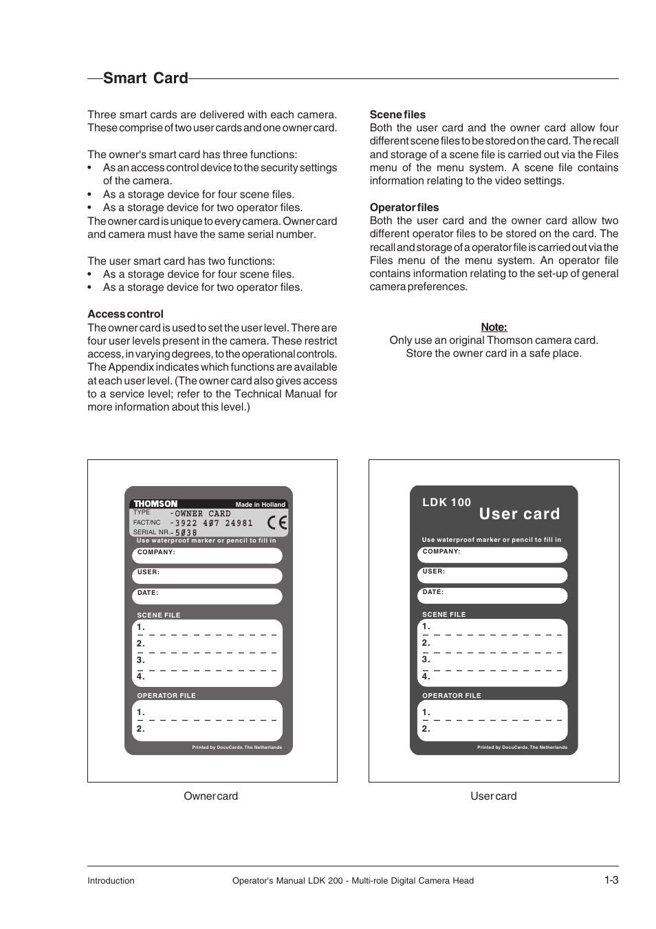 Smart card, Smart card -3, User card | RCA LDK 200 User Manual | Page 7 / 46