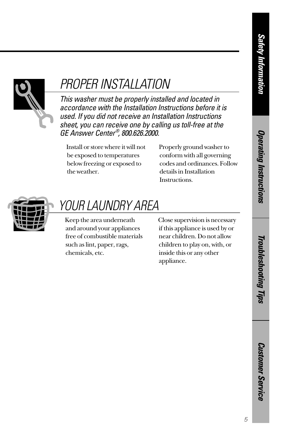 Proper installation, Your laundry area | RCA YBXR1060 User Manual | Page 5 / 20
